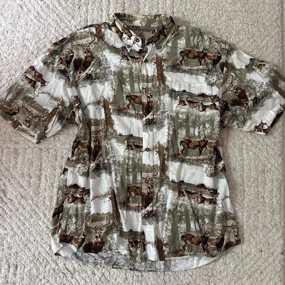 Bit & Bridle Deer Print Button Shirt Men's Cotton Hunting Outdoor Camp